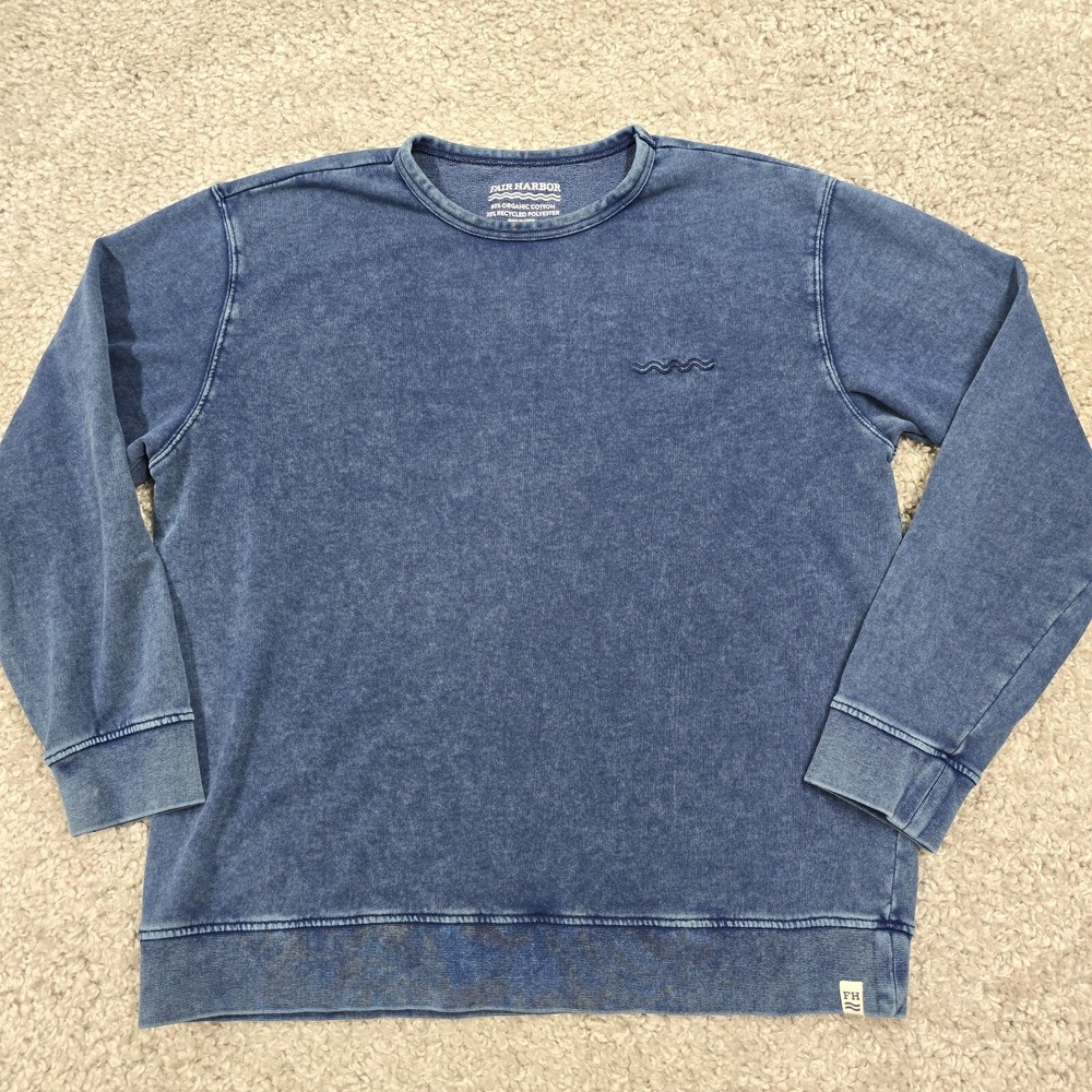 Fair Harbor Mens Sweatshirt‎ Saltaire Terry Washed Blue Size L Casual Coastal